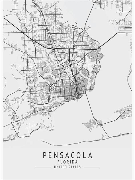 Pensacola Florida Us Gray City Map Poster For Sale By Ctmapprint