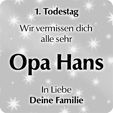 Traueranzeigen Von Opa Hans Trauer Nn De