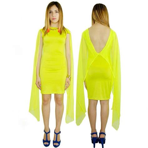 Neon Dress With Chiffon Side Capes And In Open Back By Oseas Villatoro