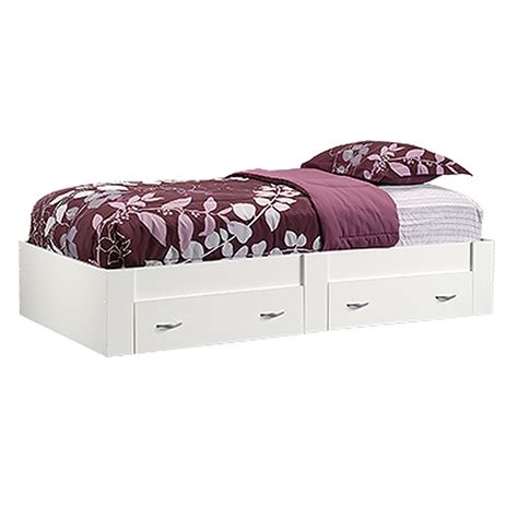 13" Twin Platform Bed with Storage Drawer in Soft White | Mathis ...