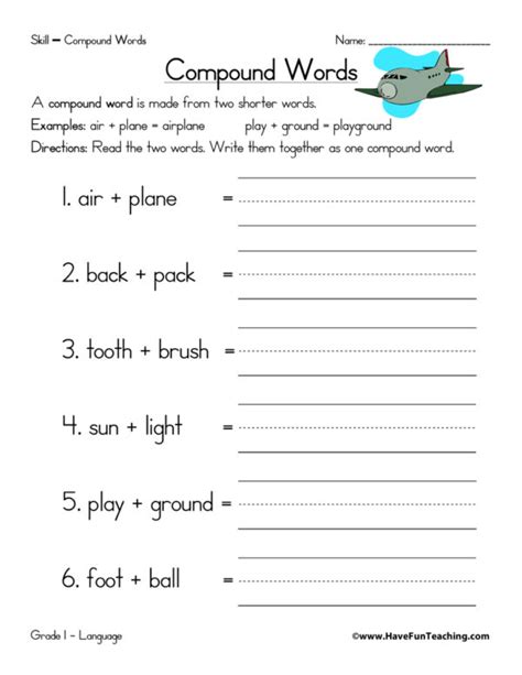 Compound Words Equations Worksheet Have Fun Teaching