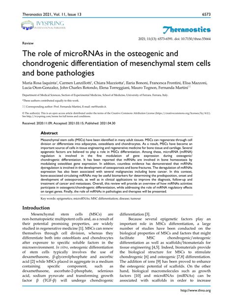 Pdf The Role Of Micrornas In The Osteogenic And Chondrogenic