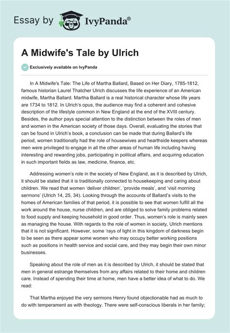 A Midwifes Tale By Ulrich 569 Words Essay Example