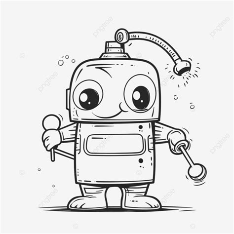 Cute Robot Drawing Coloring Page With Microphone Outline Sketch Vector