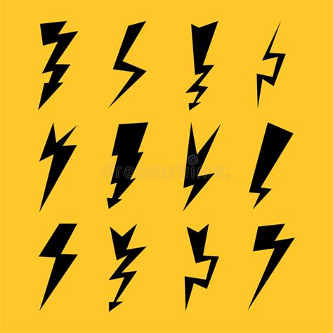 3D Lightning Icons Vector Set Cartoon Yellow Lightning Isolated