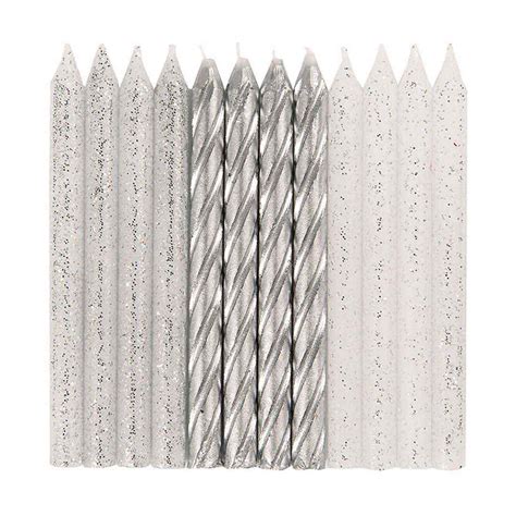 Silver Glitter Birthday Candles, 24 Count