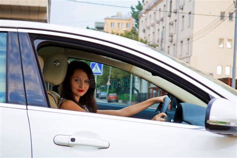 Cute Brunette And Luxury Car Stock Photo Image Of Cowl High