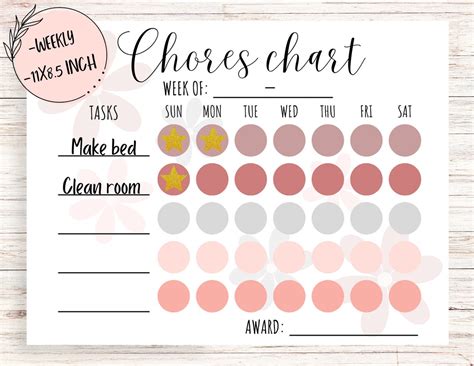 Chores Chart For Kids Printable Chores Chart Flowers Chores Chart