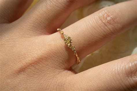 Delicate And Sculptural Buttercup Flower Solid Gold Stacking Ring