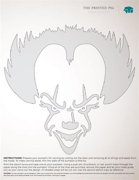 IT: Pennywise (Free Pumpkin Stencil - Pumpkin Pattern - Pumpkin Template - Jack-o-lantern ...