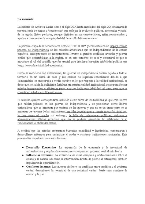 Parcial Historia De America Latina La Secuencia La Historia De Am Rica Latina Desde El Siglo