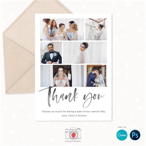 Wedding Thank You Card With Photo Collage Template For Canva