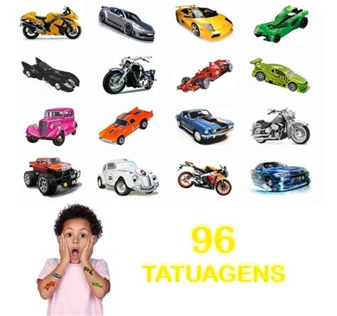 Kit 96 Tatuagem Temporaria Infantil Tema Hot Wheels MercadoLivre