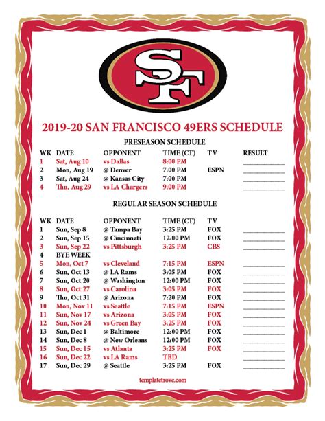 San Francisco 49ers Schedule 2024 Printable