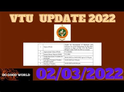 VTU UPDATE TODAY VTU LATEST UPDATE 2022 TENDER NOTIFICATION