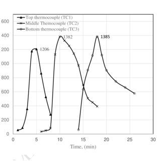 Temperature Of Sinter Bed At Along The Center Line At Top Middle And