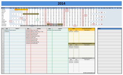 2014 Calendar | Excel Templates | Excel calendar template, Excel ...