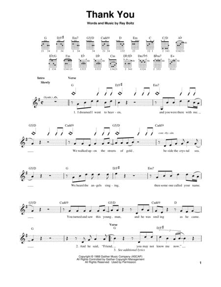 Thank You By Ray Boltz Electric Guitar Digital Sheet Music Sheet