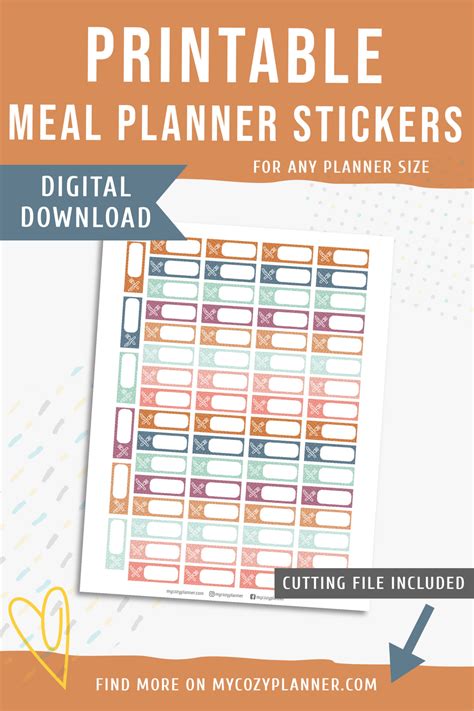 Meal Planner Stickers. Printable Planner Stickers. - MY COZY PLANNER