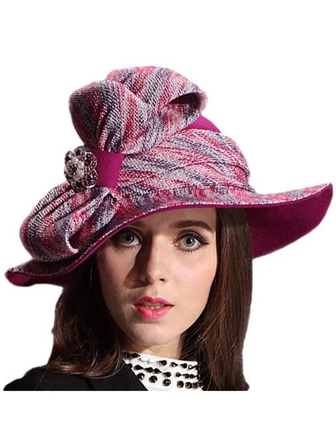 Women Winter Hats 100% Wool Chapeau Bow Felt Hat (Rose Red) - CK11RUFG3PV