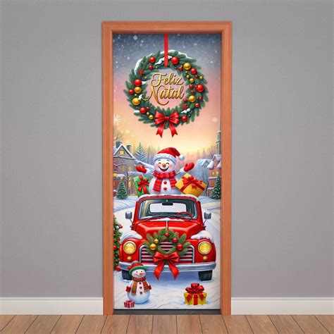 Capa De Porta Natalina - Capa de Porta Natalina em Tecido Decorativo - 0,85x2,10m