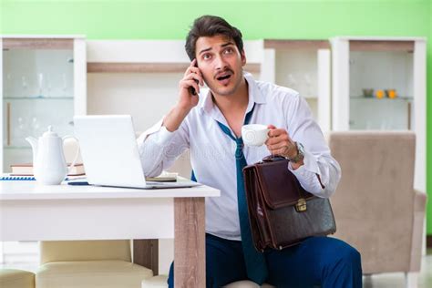 The Man Dressing Up And Late For Work Stock Photo Image Of Hurry