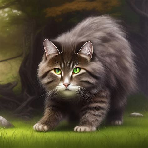 Premium Photo | A cat with green eyes is walking in a forest.