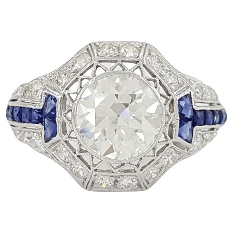 Art Deco Hexagon Rose Cut Diamond Sapphire And Platinum Ring At 1stdibs