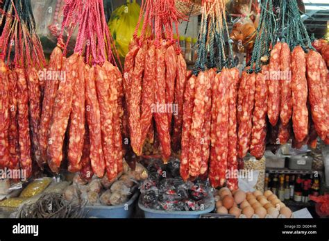 Hong Kong Sausages At The Food Market Of Nam Ning Street And Chengtu