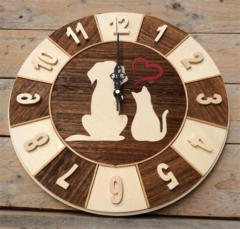 Wooden Cat And Dog Wall Clock Kids Room Clock Pet Clock With Etsy