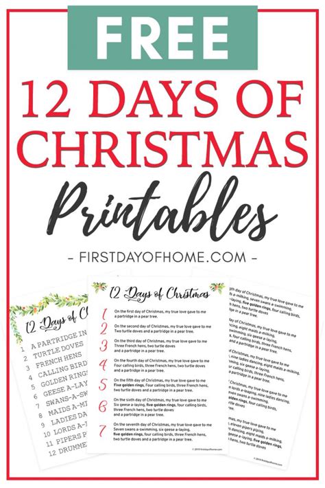 Beautiful 12 Days of Christmas Lyrics Printable [Free Download] | Heiser