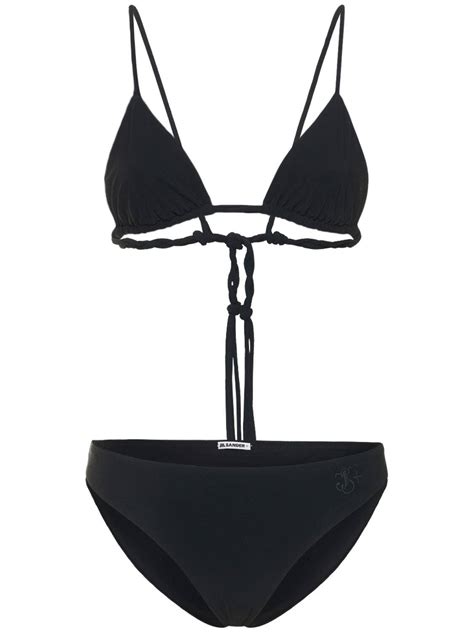 JIL SANDER Jersey Logo Twisted Triangle Bikini Set Black Editorialist