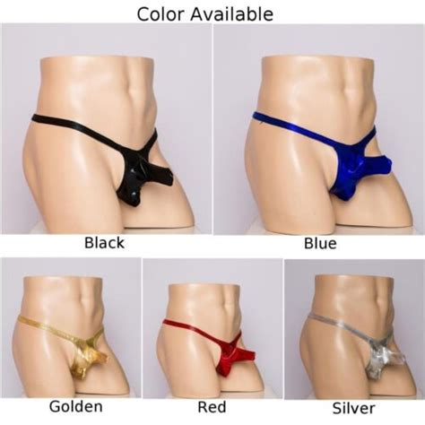 Men Sexy Briefs Shiny PU Leather Thong Underwear Bikini G String T Back EBay