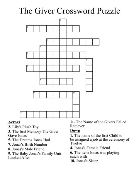 The Giver Crossword Puzzle WordMint