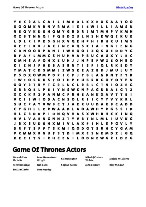 Free Printable Game Of Thrones Actors Themed Word Search Puzzle Free