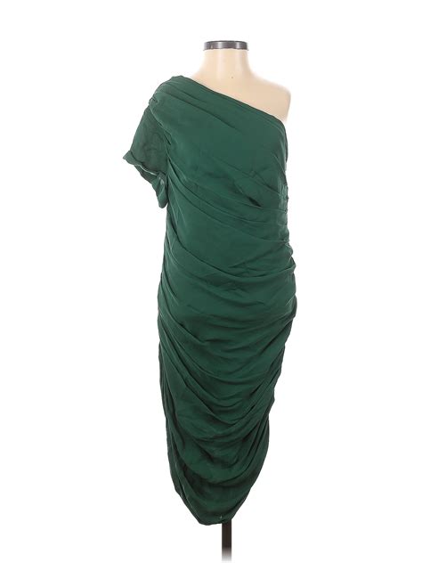 Halston Heritage 100 Silk Solid Green Cocktail Dress Size 4 70 Off