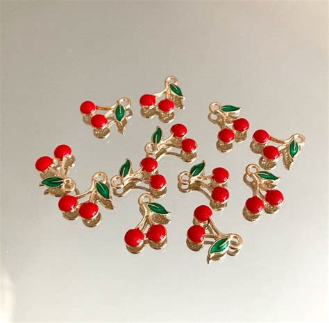 Red Cherry Charms Gold Cherry Charm Cherry Charms Etsy