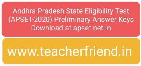 Andhra Pradesh State Eligibility Test APSET 2020 Preliminary Answer