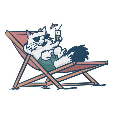 Design PNG E SVG De Gato Sentado Em Uma Cadeira De Praia Uma Bebida