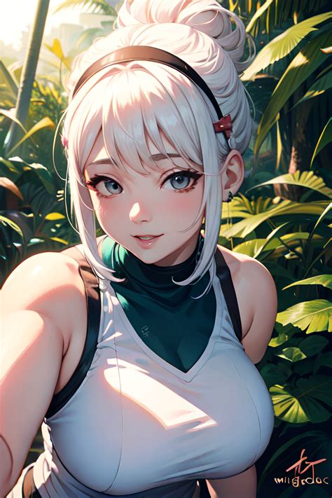 Anime Chubby Small Tits 40s Age Happy Face White Hair Hair Bun Hair Style Light Skin Cyberpunk