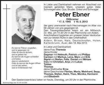 Traueranzeigen Von Peter Ebner Trauer Bz