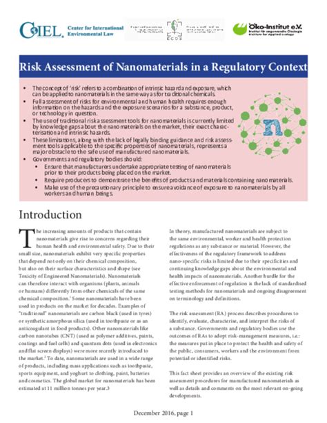 Risk Assessment Of Nanomaterials In A Regulatory Context Oekode