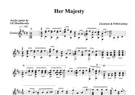 Her Majesty Arr Evgeny Shushkovsky Sheet Music The Beatles Solo Guitar