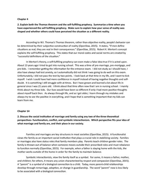 Soc Discussion Week 2 N A Chapter 4 Explain Both The Thomas Theorem