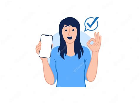 Premium Vector Happy Woman Holding Showing Smartphone Check Mark Ok