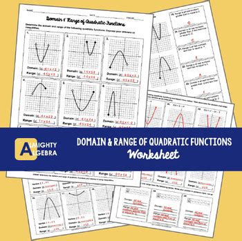 Domain And Range Of Quadratic Functions Equations Worksheet Tpt