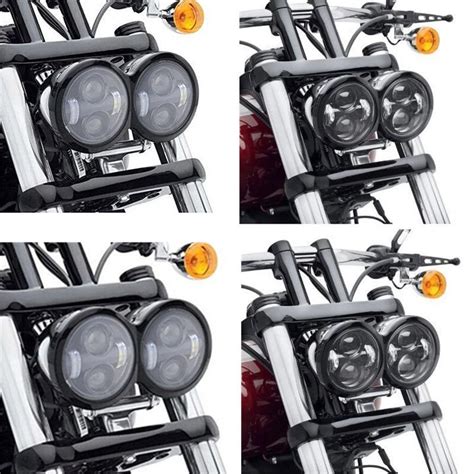 Pair Led Headlight W Black For Harley Dyna Glide Fat Bob For