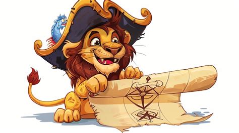 Cute Cartoon Lion Pirate With A Treasure Map Premium Ai Generated Image