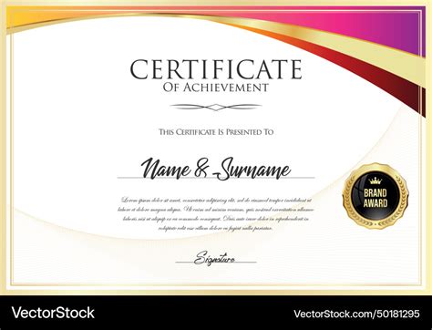 Certificate with golden seal and colorful design Vector Image