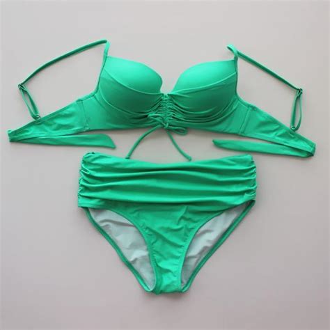 Solid Color Bikini Swimsuit Sexy High Waisted Bikini Green On Luulla